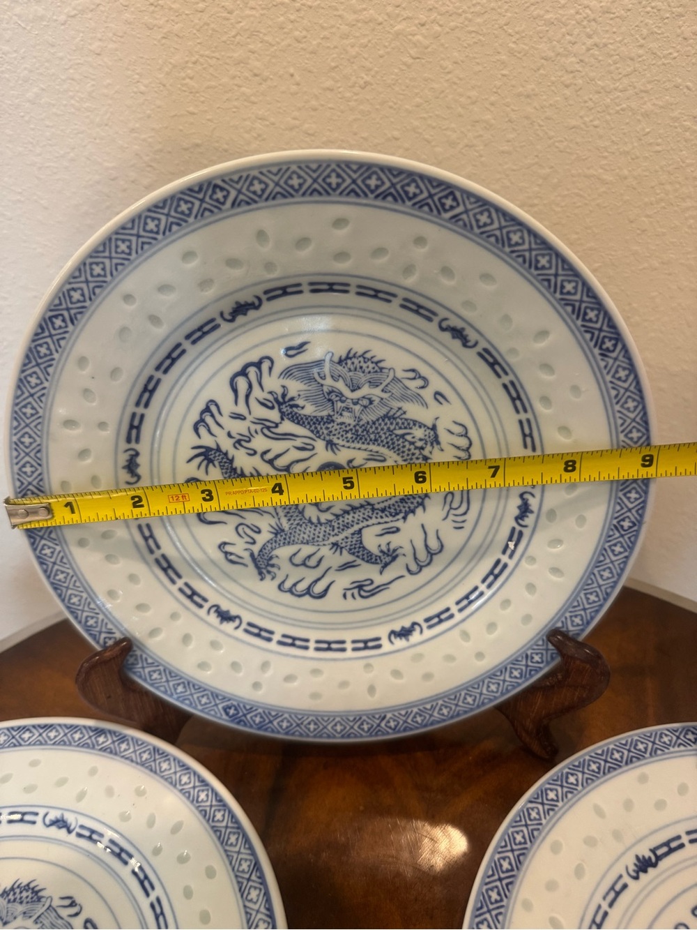 3 Jingdezhen Porcelain Dinner Plates 9” 6 Matching Porcelain Rice Bowls Dragon - Picture 13 of 16